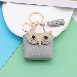 Gainsboro Cute Owl Imitation Leather Wallets, with Light Gold Keychian Clasps, Gainsboro, Wallet: 5.5x5.5cm