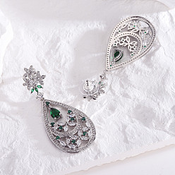 A pair of platinum earrings Green Floral Zircon Long Earrings with Drop Pendant for Chic Women's Fashion Jewelry