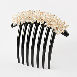 Off-white pearl Peigne à cheveux en forme de bourgeon de fleur en cristal brillant - épingle à cheveux chignon élégante, peigne à sept dents.