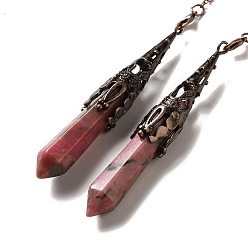 Родонит Натуральный родонит маятник биолокация большие подвески, с латунной фурнитурой , пуля, 260~270 мм, отверстие : 1.5 мм