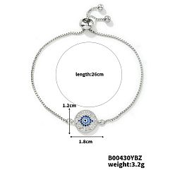 Платина Европейская и американская мода, браслеты-слайдеры из латуни со стразами и сглазом, платина, 10-1/4 дюйм (26 см)