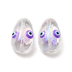Blue Violet Transparent Glass Beads, with Enamel, Teardop with Evil Eye Pattern, Blue Violet, 20.5x13x10mm, Hole: 1.2mm