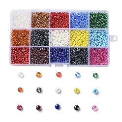 Couleur Mélangete 180g 15 couleurs perles de rocaille en verre, lustered, ronde, couleur mixte, 6/0, 4~5x2.5~4.5mm, Trou: 1.2~1.5mm, 12 g / couleur