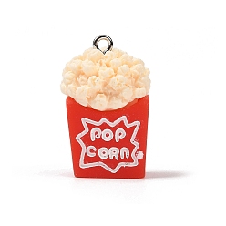 Красный Подвески из непрозрачной смолы, окрашенные распылением, имитация еды, брелоки для ведерка попкорна, с платиновыми тоновыми железными петлями, красные, 27~28.5x17~17.5x15.5~16 мм, отверстие : 2 мм