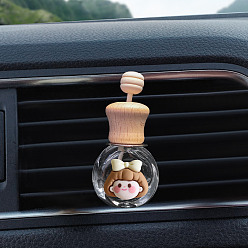 Human Glass Diffsuer Aromatherapy Bottle Car Air Freshener Vent Clip, with Woooden Cap and Resin Cabochons, Auto Perfume Bottle Ornament Decoration, Girl Pattern, 2.2x3.6x7.2cm, Capacity: 8ml(0.27fl. oz)