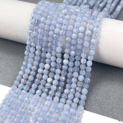 Blue Lace Agate Natural Blue Lace Agate Beads Strands, Faceted, Round, Grade A, 2.5~3mm, Hole: 1mm, about 113pcs/strand, 15.35 inch(39cm)