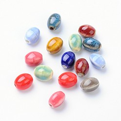 Mixed Color Handmade Porcelain Beads, Oval, Mixed Color, 12x9x9mm, Hole: 3mm