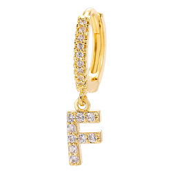 Letter F Clear Cubic Zirconia Initial Letter Dangle Hoop Earrings, Golden Brass Jewelry for Women, Letter.F, 22mm
