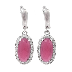 Фламинго Латунные серьги-гвоздики с паве из кубического циркония овальной формы для женщин, платина, фламинго, 35x11.5 мм