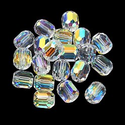 Clear AB Color Plated Glass Beads, Faceted Barrel, Clear, 8.5x7.5mm, Hole: 1.4mm