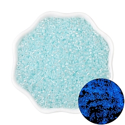 Sky Blue Luminous Glow in the Dark Cylinder Seed Beads, Spray Painted, Sky Blue, 2.5mm, Hole: 1mm, about 700pcs/bag