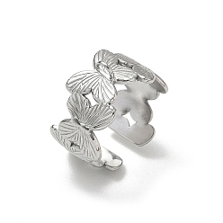Stainless Steel Color 304 Stainless Steel Cuff Open Ring Setting, with Loop, Butterfly, Stainless Steel Color, 12mm, Hole: 2.5x2mm, 18mm