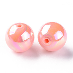 Light Salmon Opaque Acrylic Beads, AB Color Plated, Round, Light Salmon, 20x19mm, Hole: 2~3mm, about 111pcs/500g
