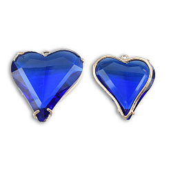 Blue Transparent K9 Glass Pendants, with Light Gold Plated Brass Findings, Cadmium Free & Lead Free, Faceted, Heart, Blue, 26.5x26.5x7.5mm, Hole: 1.2mm