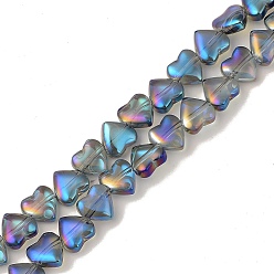 Темно-Синий Гальванизируйте прозрачное стекло бисер нитей, с полным покрытием цвета радуги, сердце, темно-синий, 8x8x4 мм, отверстие : 0.8 мм, около 87 шт / нитка, 25.20 дюйм (64 см)