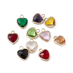 Mixed Color Heart K9 Glass Charms, Faceted, with Light Gold Tone Brass Edge, Mixed Color, 13.5x10.5x4.5mm, Hole: 2.2mm