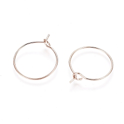 Rose Gold Ion Plating(IP) 316L Surgical Stainless Steel Hoop Earring Findings, Wine Glass Charms Findings, Rose Gold, 15x0.7mm, 21 Gauge