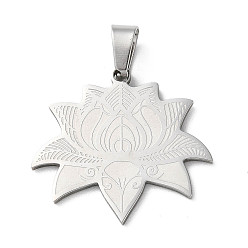 Stainless Steel Color 201 Stainless Steel Pendants, Laser Cut, Lotus Charm, Stainless Steel Color, 25x26x1.5mm, Hole: 7X4.5mm