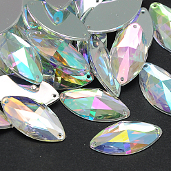 Разноцветный Шить на горный хрусталь, Тайвань акриловые горный хрусталь, два отверстия, аксессуары для одежды, граненые, лошадиный глаз , красочный, 21x10x5 мм, отверстие: 1 мм