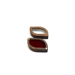 Dark Red Wood Visible Window Ring Storage Box, Ring Magnetic Gift Case with Velvet Inside, Leaf, Dark Red, 6x4cm