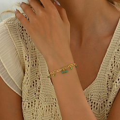 Золотой Элегантные винтажные женские браслеты-цепочки из нержавеющей стали, браслеты с подвесками из нерегулярных натуральных авантюриновых чипсов инкрустация, золотые, 7-1/2 дюйм (19 см)