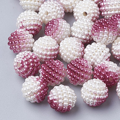 Cerise Imitation Pearl Acrylic Beads, Berry Beads, Combined Beads, Rainbow Gradient Mermaid Pearl Beads, Round, Cerise, 10mm, Hole: 1mm, about 200pcs/bag