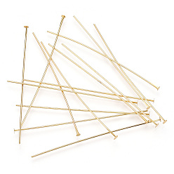 Настоящее золото 18K Латунные шпильки с плоской головкой, долговечный, Позолота, без никеля , реальный 18 k позолоченный, 63x0.7 мм, Руководитель: 2 mm, 227 шт / мешок.