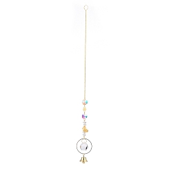 Gold Iron Big Pendant Decorations, Bell Hanging Sun Catchers, K9 Crystal Glass, with Brass Findings, for Garden, Wedding, Lighting Ornament, Gold, 400mm