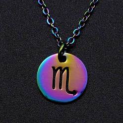 Scorpio Rainbow Color Titanium Steel Constellation Pendant Necklace for Women, Scorpio, 15.75 inch(40cm)