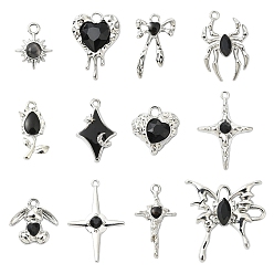 Mixed Shapes 12шт. 12 стили подвески из сплава эмали и стекла, чёрные, разнообразные, 15~34x9~23 мм, отверстие : 1.5~2.5 мм, 1 шт / стиль