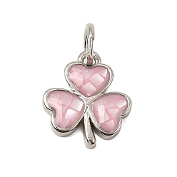 Pink Латунь эмаль подвески, с оболочкой, клевер амулеты, без кадмия и без свинца, стойки покрытие, долговечный, платина, розовые, 12x10x2.2 мм, отверстие : 3.5 мм