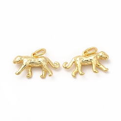 Real 18K Gold Plated Rack Plating Brass Pendants, Long-Lasting Plated, Cadmium Free & Lead Free, Cheetah Charm, Real 18K Gold Plated, 9.5x17x4.3mm, Hole: 3.6mm