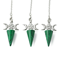 Малахит Синтетический малахитовый конус, биолокационный маятник, большие подвески, с тройным лунным реечным покрытием, фурнитура из латуни с платиновым покрытием, без кадмия и без свинца, 220~230 мм, отверстие : 1.5~2 мм