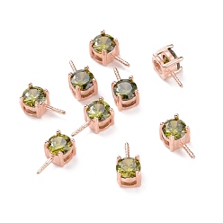 Olive 925 Sterling Silver Peg Bails, with Cubic Zirconia, Square, Rose Gold, Olive, 9x4x4.5mm, Hole: 2.5x1.5mm, Pin: 0.6mm