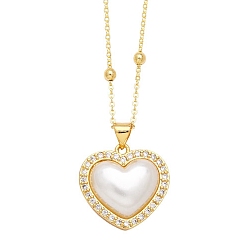 Golden Plastic Pendant Necklaces, with Brass Micro Pave Cubic Zirconia Finding, Heart, Golden, 17.72 inch(45cm)