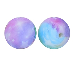 Colorful Round with Starry Sky Print Pattern Food Grade Silicone Beads, Silicone Teething Beads, Colorful, 15mm