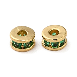 Green Rack Plating Brass Pave Cubic Zirconia Beads, Real 18K Gold Plated, Long-Lasting Plated, Lead Free & Cadmium Free, Column, Green, 5x3mm, Hole: 1.8mm