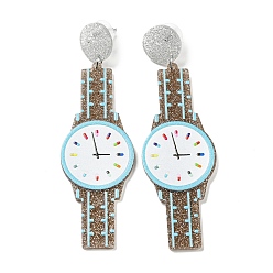 Peru Sparkling Acrylic Watch Dangle Stud Earrings with 304 Stainless Steel Pins, Peru, 86x26.5mm