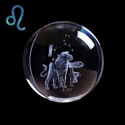 Leo Inner Carving Constellation Glass Crystal Ball Diaplay Decoration, Paperweight, Fengshui Home Decor, Leo, 80mm