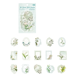 Light Green 30Pcs 15 Styles Flower Waterproof PET Decorative Stickers, Self-adhesive Decals, for DIY Scrapbooking, Light Green, Packing: 75x130x3mm, 2pcs/style