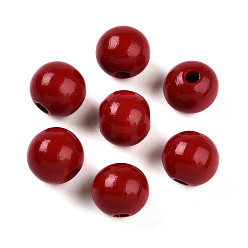Темно-Красный Расписные бусы из натурального дерева, круглые, темно-красный, 16 мм, отверстие : 4 мм