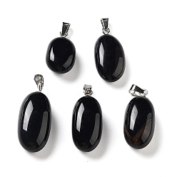 Black Natural Agate Dyed Pendants, Oval Charms with Stainless Steel Color Plated Stainless Steel Snap on Bails, Black, 21~32x9.5~16.5x10.5x7.5~12.5mm, Hole: 6x3mm