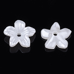 Creamy White 5-Petal ABS Plastic Imitation Pearl Bead Caps, Flower, Creamy White, 11.5x11x3.5mm, Hole: 1.5mm