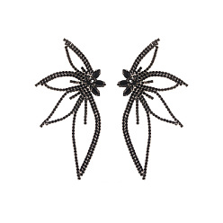 black Fashionable Diamond Alloy Earrings - Exaggerated Sparkling Leaf-shaped Floral Personality Ear Pendants