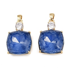 Синий Латунные микро проложить кубического циркония подвески, со стеклом, квадратных амулеты, стойки покрытие, без кадмия и без свинца, долговечный, реальный 18 k позолоченный, синие, 28x19x10.5 мм, отверстие : 4.5x3.5 мм