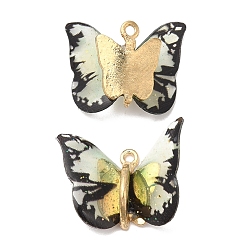 Black Transparent Resin Pendants, Butterfly Charms with Golden Plated Alloy Findings, Black, 17~18x21~24x7~7.5mm, Hole: 1.5mm