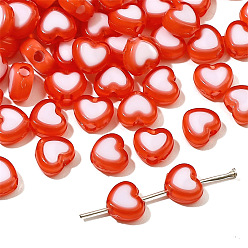 Red Acrylic Bicolor Heart Beads, for DIY Bracelet Necklace Handmade Jewelry Accessories, Red, 8x7mm, Hole: 2mm