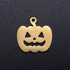 Golden 201 Stainless Steel Pendants, Pumpkin Jack-O'-Lantern Jack-o-Lantern, Halloween Theme, Golden, 15x14.5x1mm, Hole: 1.5mm