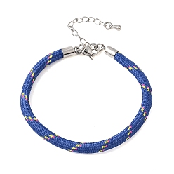Royal Blue Braided Round Polyester Cord Bracelet Makings, with Brass Findings and 202 Stainless Steel Lobster Claw Clasps, Stainless Steel Color, Royal Blue, 7.28 inch(18.5cm)