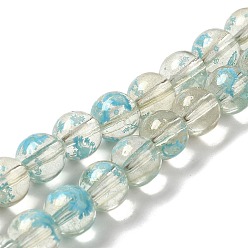 Deep Sky Blue Baking Painted Glass Bead Strands, with Glitter Powder, Round, Deep Sky Blue, 8x7.5mm, Hole: 1.2mm, about 48pcs/strand, 14.37''(36.5cm)